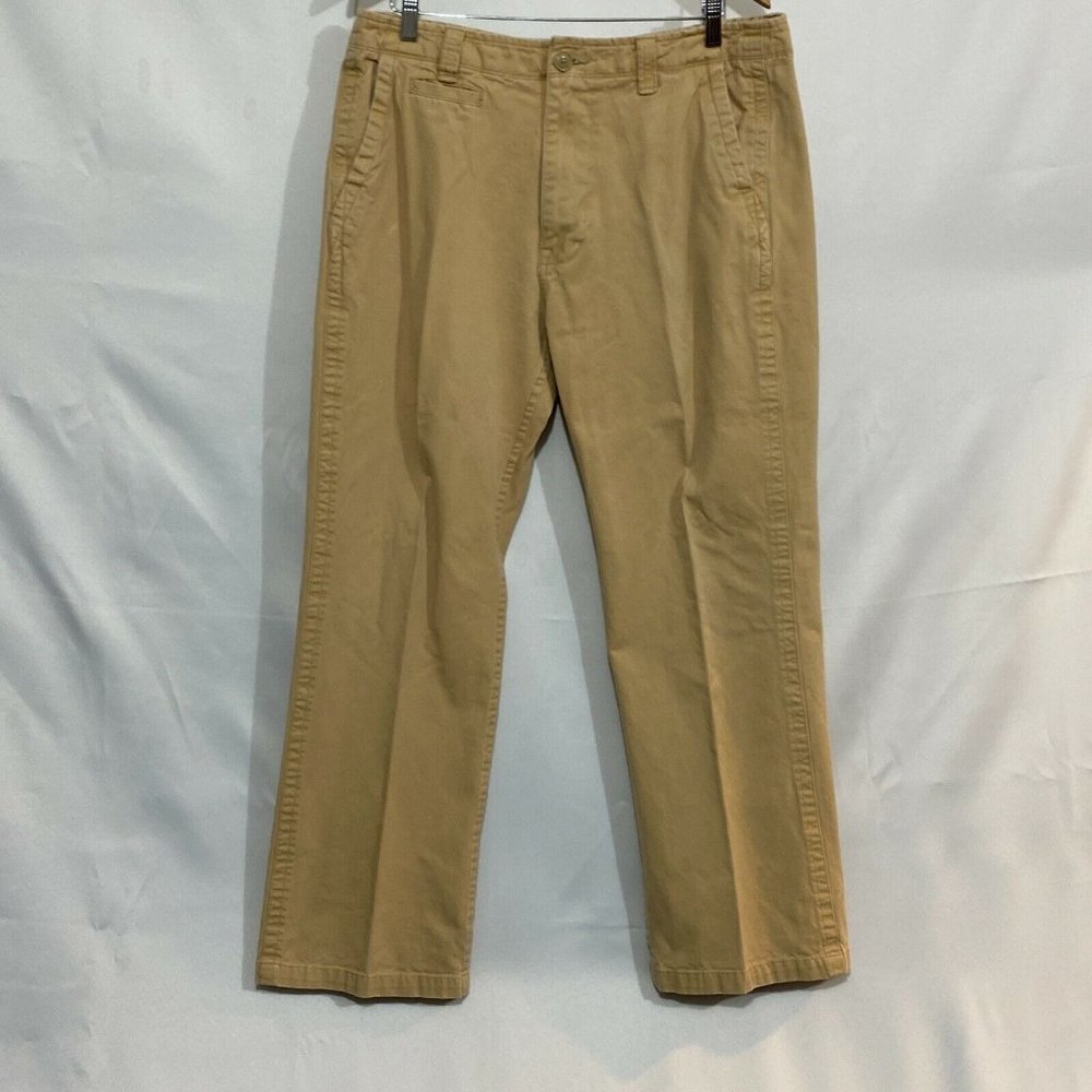 DHJC Mens Beige Stretch Flat Front Slash Pockets Denim Straight Jeans Size 36x32